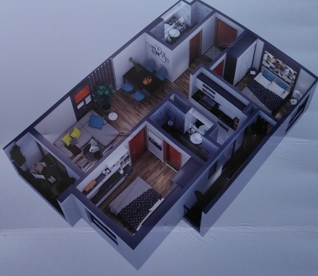 Phối cảnh căn hộ 3 phòng ngủ, 2 vệ sinh diện tích 79,2 m2